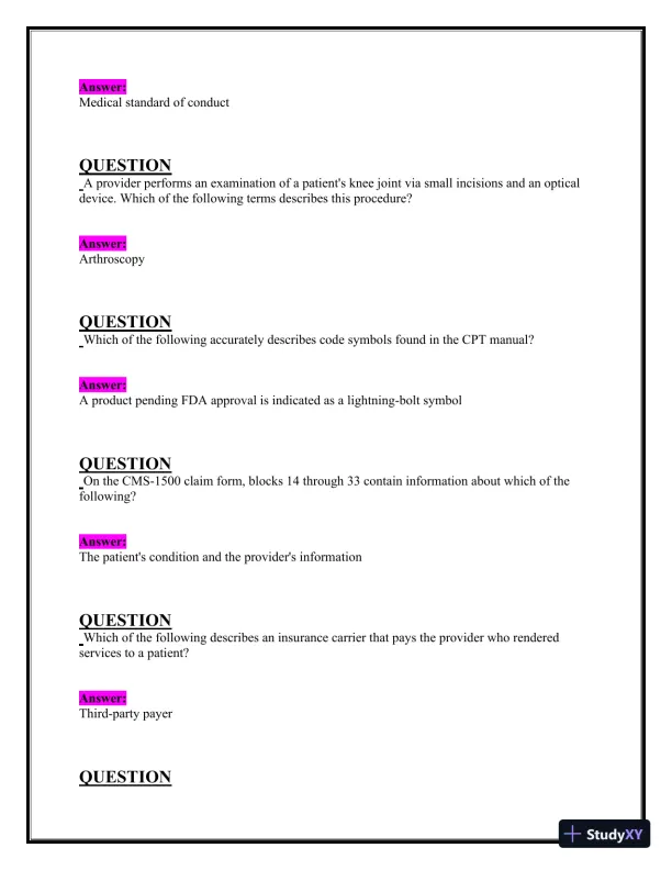 2024-2025 NHA CBCS Exam with Answers (222 Solved Questions) - Page 9 preview image