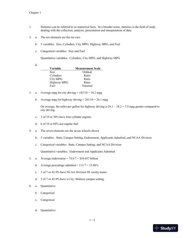 Solution Manual for Statistics for Business and Economics, 11th Edition - Page 6 preview image