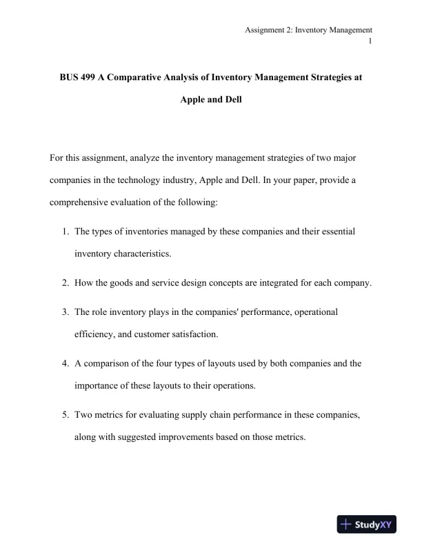BUS 499 A Comparative Analysis of Inventory Management Strategies at Apple and Dell - Page 1 preview image
