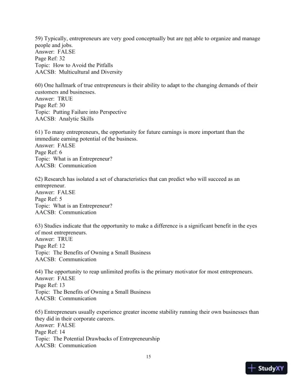 Test Bank For Effective Small Business Management, 10th Edition - Page 16 preview image