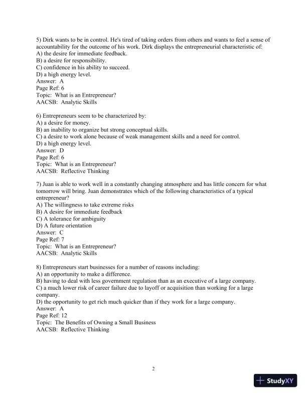 Test Bank For Effective Small Business Management, 10th Edition - Page 3 preview image