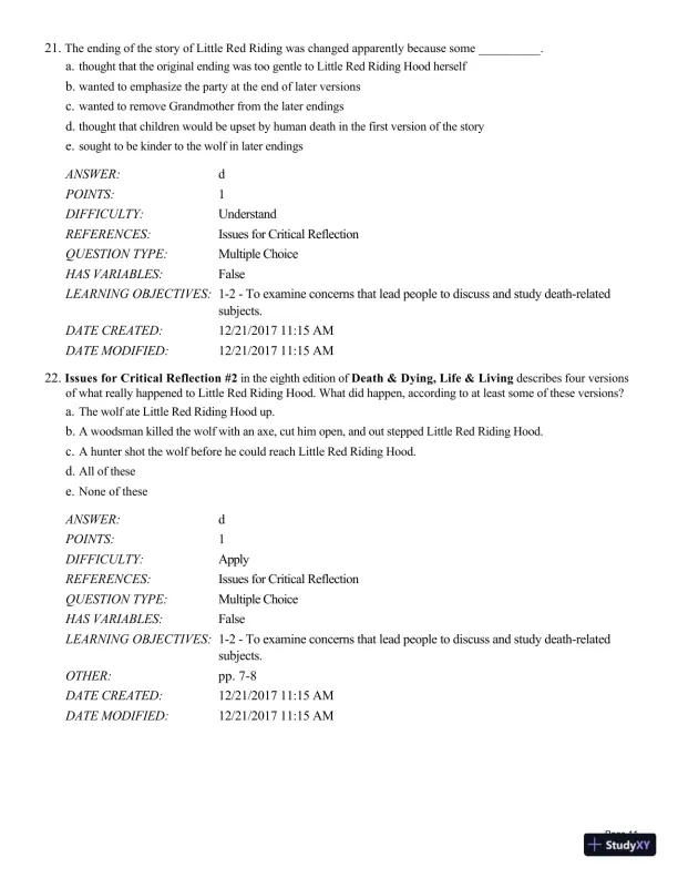 Test Bank For Death and Dying, Life and Living , 8th Edition - Page 12 preview image