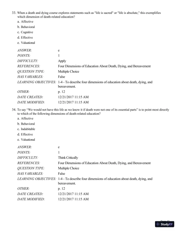 Test Bank For Death and Dying, Life and Living , 8th Edition - Page 18 preview image