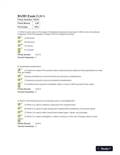 BA301 Exam 3 (A+) - Page 1 preview image