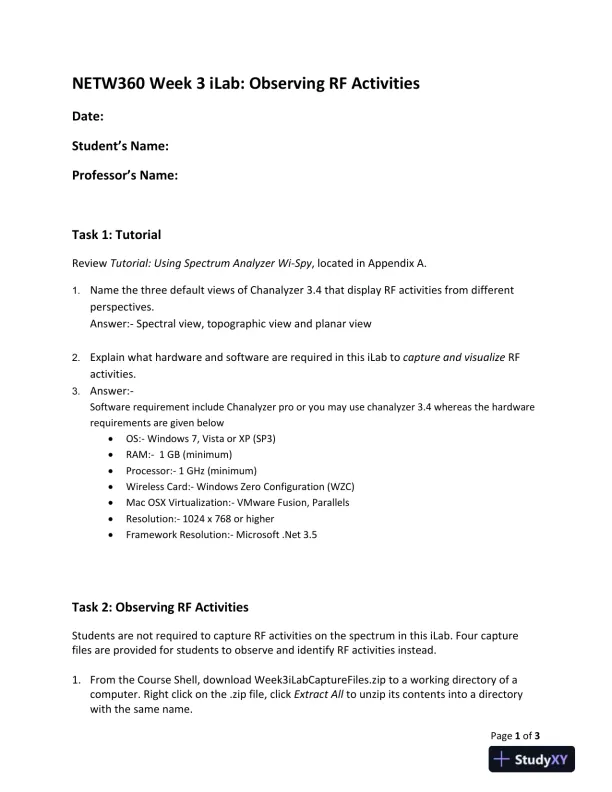 NETW360 Week 3 iLab: Observing RF Activities - Page 1 preview image