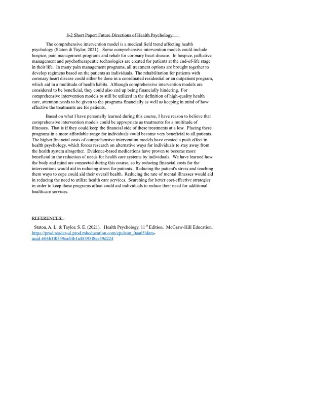 8-2 Short Paper Future Directions of Health Psycho - Page 1 preview image