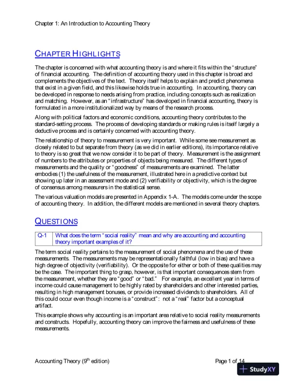 Solution Manual for Accounting Theory: Conceptual Issues in a Political and Economic Environment , 8th Edition - Page 1 preview image
