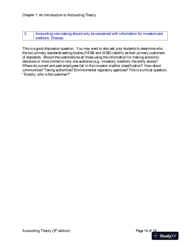 Solution Manual for Accounting Theory: Conceptual Issues in a Political and Economic Environment , 8th Edition - Page 15 preview image
