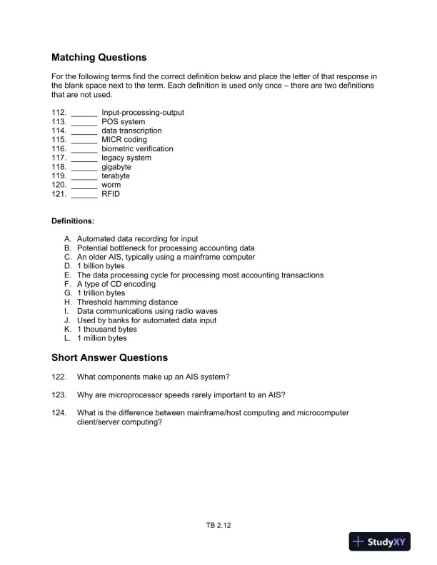 Test Bank For Core Concepts Of Accounting Information Systems, 12th Edition - Page 13 preview image