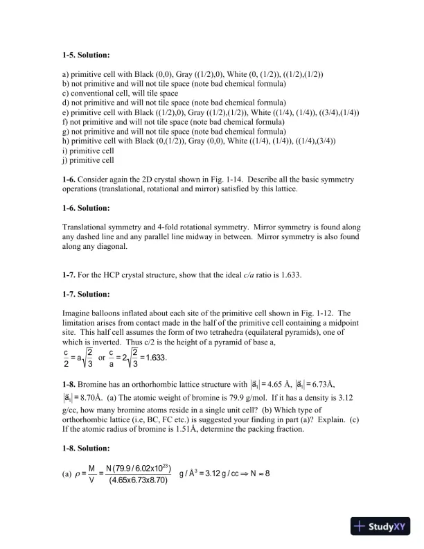 Solution Manual for Fundamentals of Condensed Matter and Crystalline Physics: An Introduction for Students of Physics and Materials Science, 1st Edition - Page 5 preview image