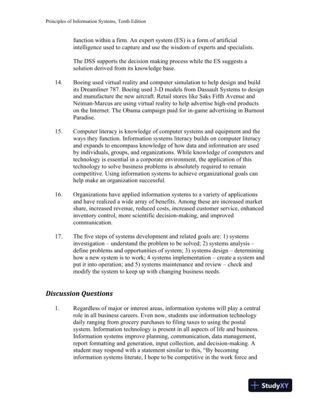 Principles Of Information Systems, 10th Edition Solution Manual - Page 5 preview image