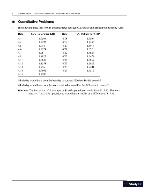 Financial Markets and Institutions, 7th Edition Solution Manual - Page 5 preview image