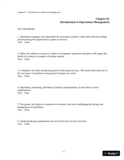 Test Bank For Operations Management, 11th Edition - Page 1 preview image