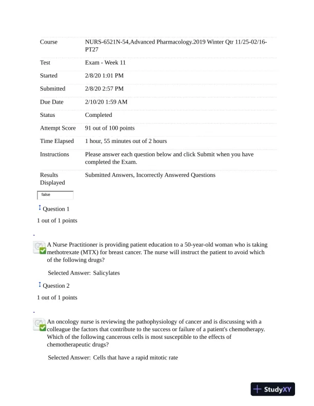 2021 NURS6521 Walden University Pharmacology Final Exam Version 1 With Answers (101 Solved Questions) - Page 1 preview image
