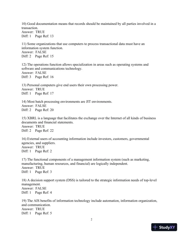 Test Bank For Accounting Information Systems, 10th Edition - Page 3 preview image