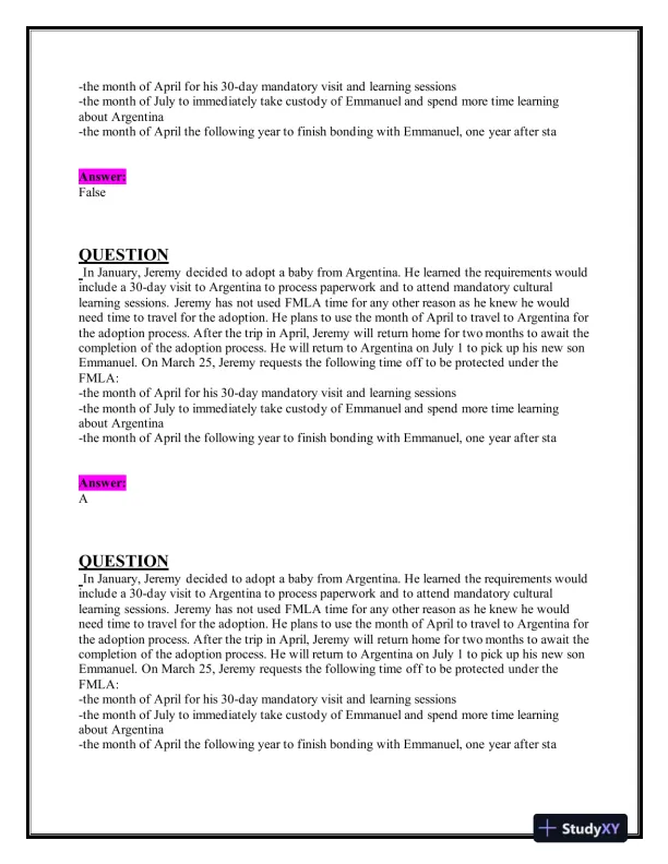 2024-2025 CLMS Human Resource Management Practice Exam With Answers (65 Solved Questions) - Page 3 preview image