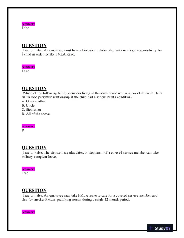 2024-2025 CLMS Human Resource Management Practice Exam With Answers (65 Solved Questions) - Page 4 preview image