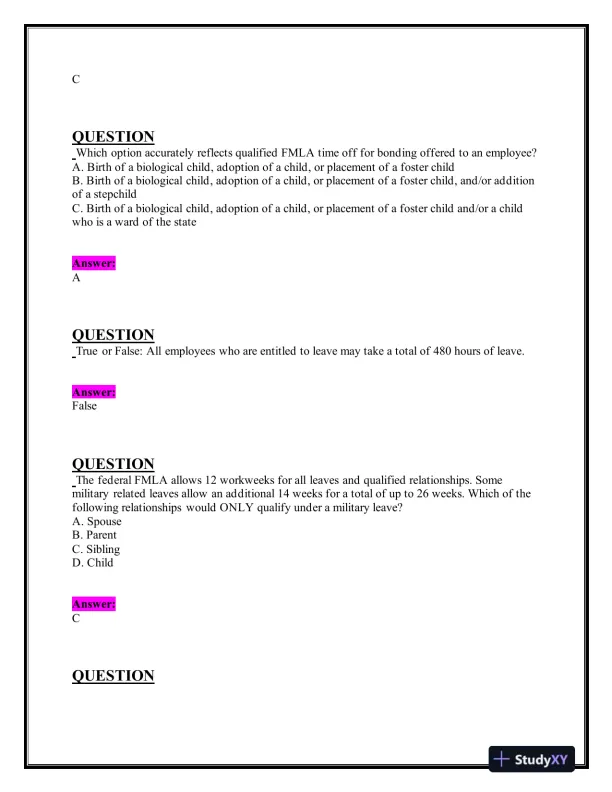 2024-2025 CLMS Human Resource Management Practice Exam With Answers (65 Solved Questions) - Page 7 preview image