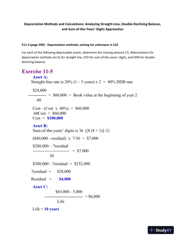Depreciation Methods and Calculations: Analyzing Straight-Line, Double-Declining Balance, and Sum-of-the-Years' Digits Approaches - Page 1 preview image