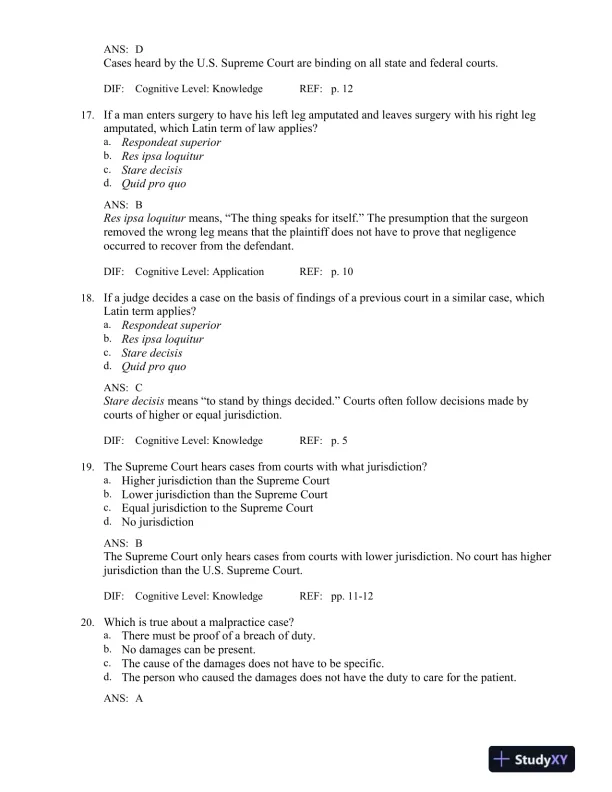 Legal and Ethical Issues for Health Professions 3rd Edition Test Bank - Page 6 preview image