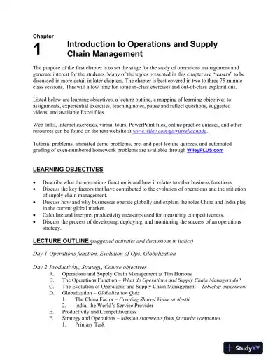 Operations Management: Creating Value Along The Supply Chain, 1st Canadian Edition Lecture Notes - Page 1 preview image