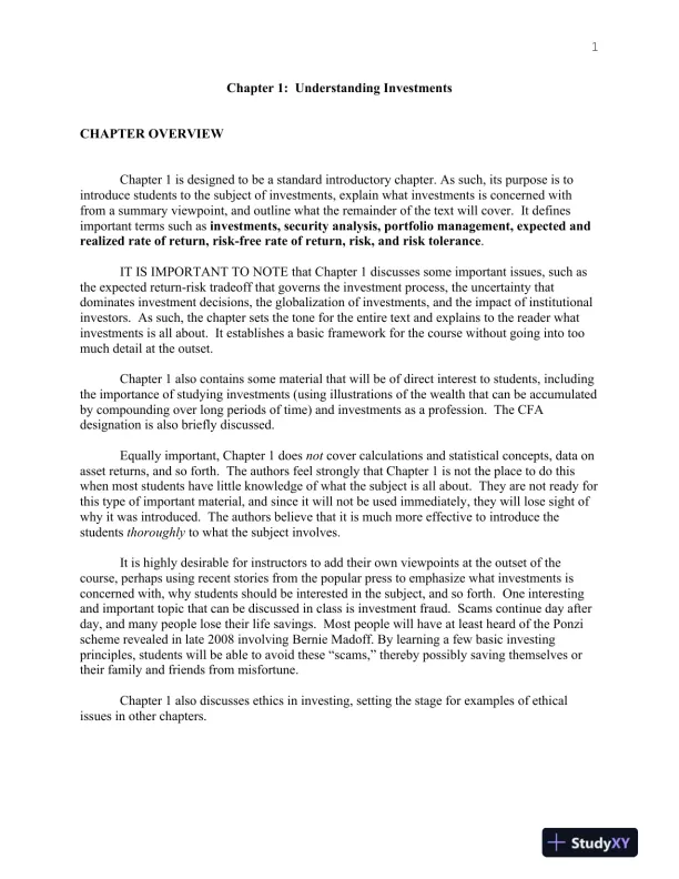Investments, Binder Ready Version: Analysis and Management, 13th Edition Solution Manual - Page 1 preview image