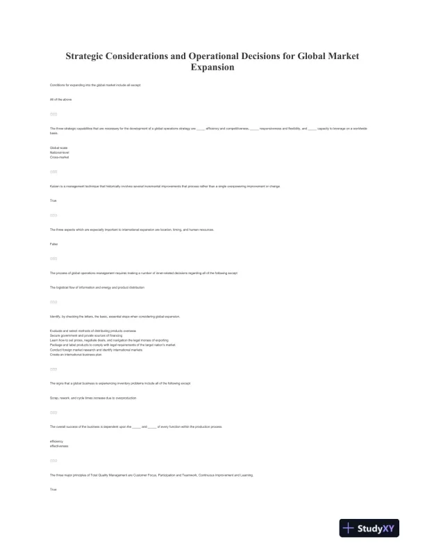 Strategic Considerations and Operational Decisions for Global Market Expansion - Page 1 preview image