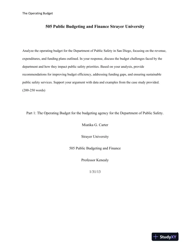505 Public Budgeting and Finance Strayer University - Page 1 preview image