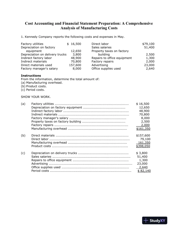 Cost Accounting and Financial Statement Preparation: A Comprehensive Analysis of Manufacturing Costs - Page 1 preview image