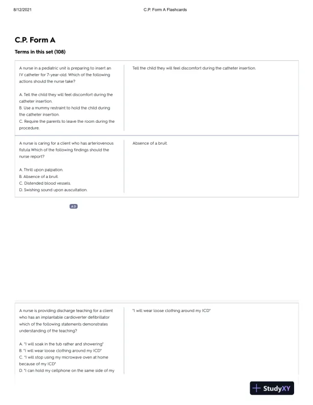 CP Form A Practice Exam With Answers (108 Solved Questions) - Page 1 preview image