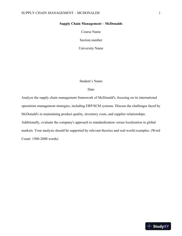 Supply Chain Management � McDonalds - Page 1 preview image