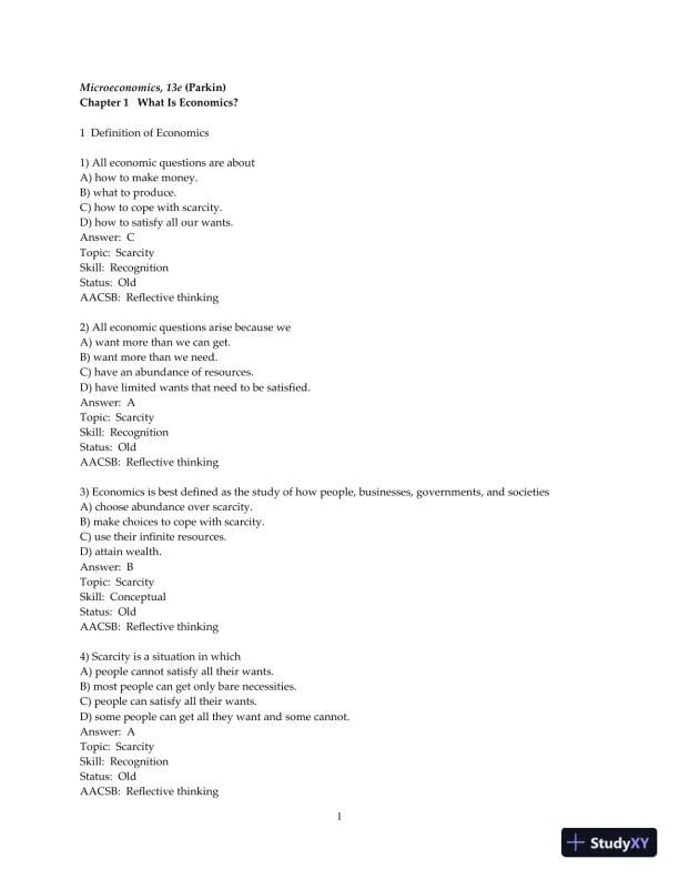 Test Bank For Microeconomics , 13th Edition - Page 1 preview image