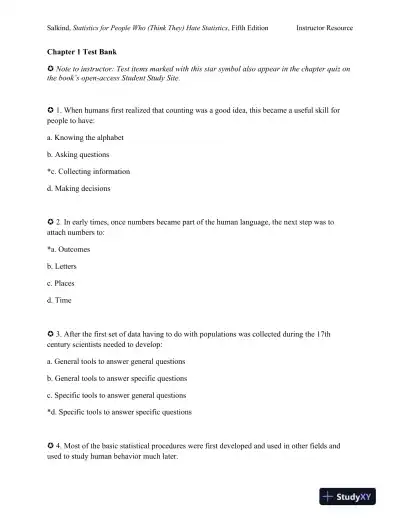 Statistics for People Who (Think They) Hate Statistics Fifth Edition Test Bank - Page 1 preview image