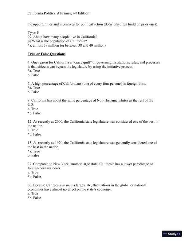 California Politics: A Primer, 4th Edition Test Bank - Page 6 preview image