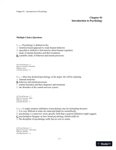 Test Bank For Understanding Psychology, 11th Edition - Page 1 preview image