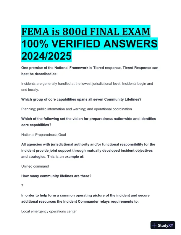 2024-2025 FEMA IS 800d Final Exam with Answers (25 Solved Questions) - Page 1 preview image
