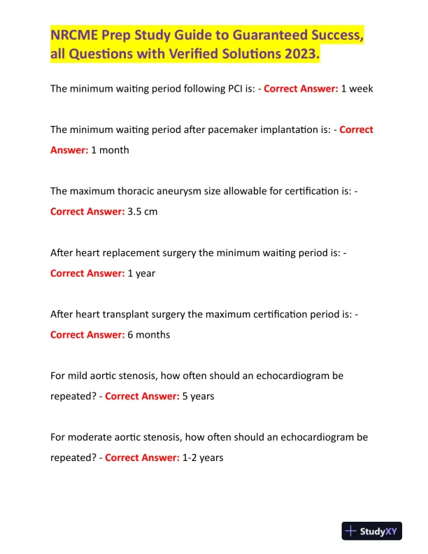 2023 NRCME Pharmacology Study Guide With Answers (86 Solved Questions) - Page 1 preview image