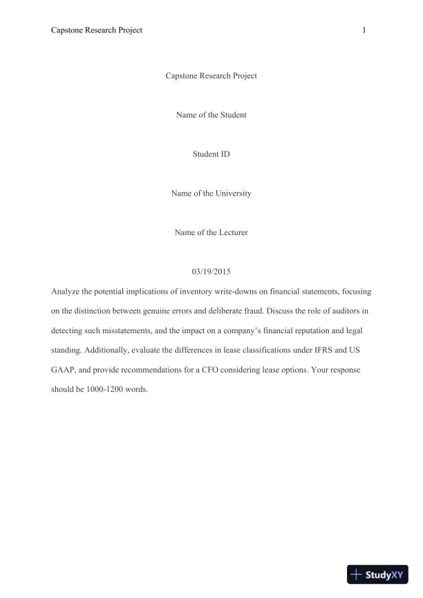 The Implications of Inventory Write-Downs, Financial Reporting Compliance, and Lease Classifications: A Comprehensive Analysis - Page 1 preview image