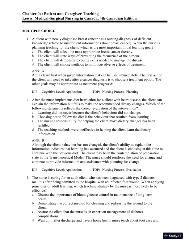 Test Bank for Medical-Surgical Nursing in Canada, 4th Edition - Page 17 preview image