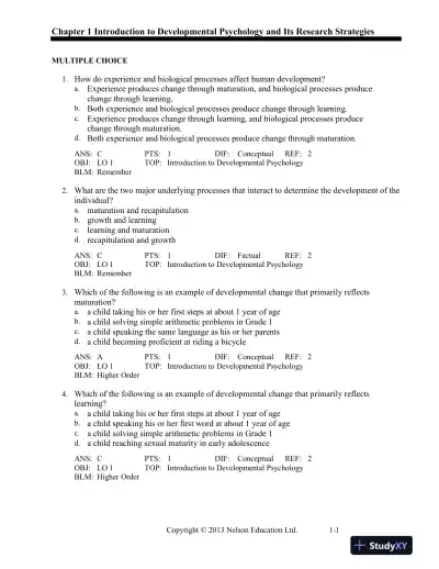 Developmental Psychology Childhood And Adolescence, Fourth Canadian Edition Test Bank - Page 1 preview image