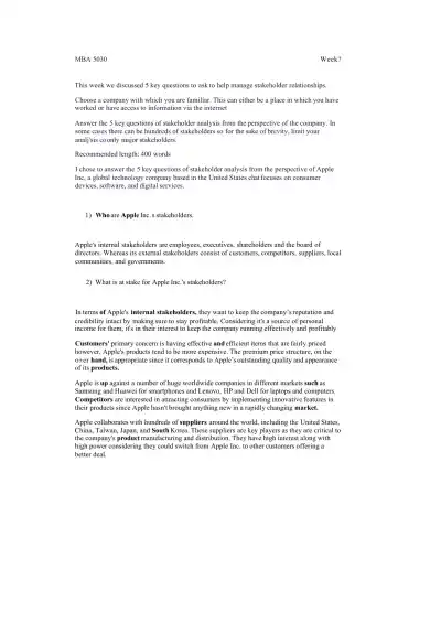 Key Questions for Managing Stakeholder Relationshi - Page 1 preview image