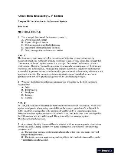 Basic Immunology: Functions and Disorders of the Immune System 4th Edition Test Bank - Page 1 preview image