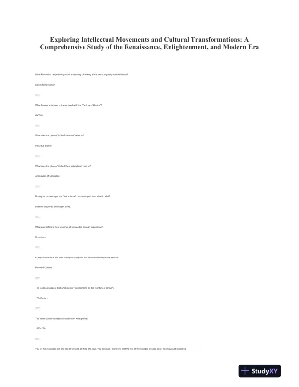 Exploring Intellectual Movements and Cultural Transformations: A Comprehensive Study of the Renaissance, Enlightenment, and Modern Era - Page 1 preview image