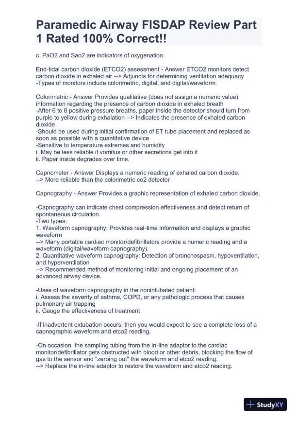FISDAP Paramedic Airway Practice Exam With Answers (184 Solved Questions) - Page 13 preview image