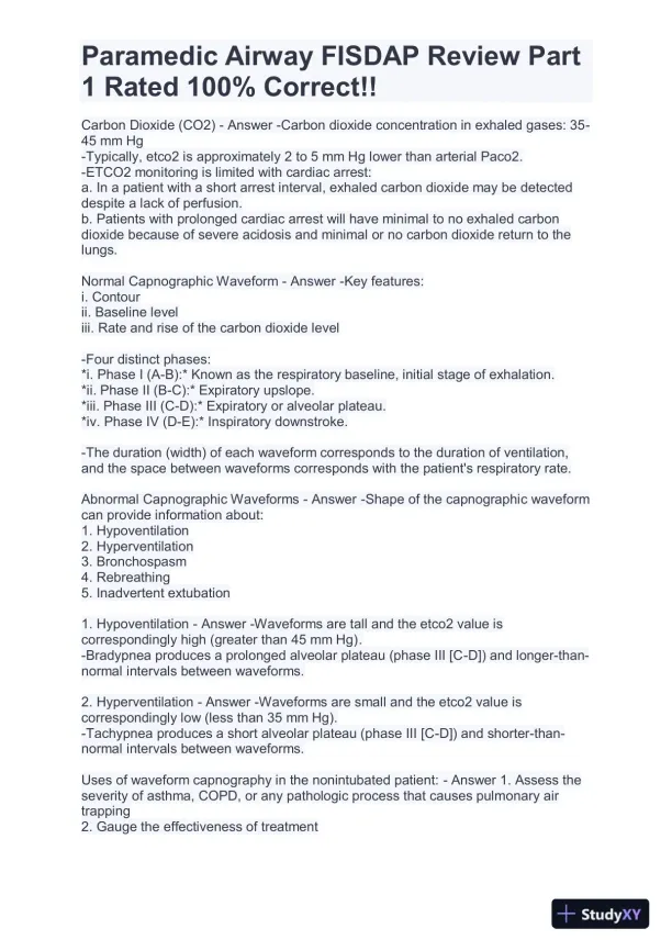 FISDAP Paramedic Airway Practice Exam With Answers (184 Solved Questions) - Page 14 preview image
