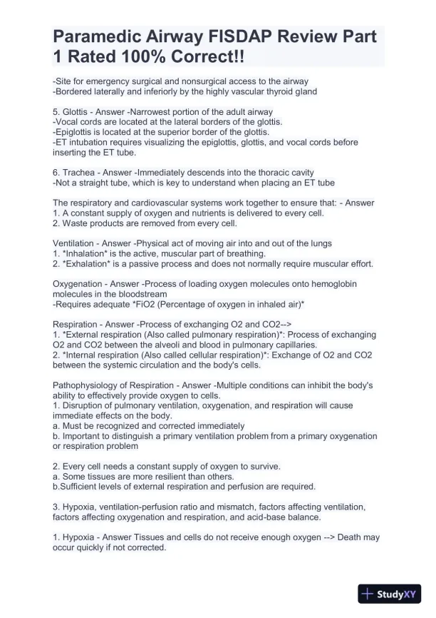 FISDAP Paramedic Airway Practice Exam With Answers (184 Solved Questions) - Page 3 preview image