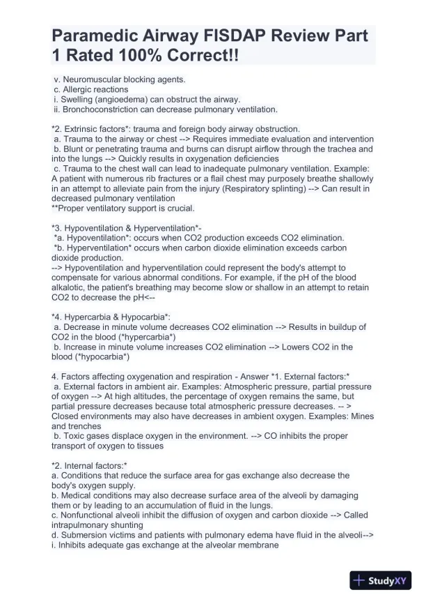 FISDAP Paramedic Airway Practice Exam With Answers (184 Solved Questions) - Page 5 preview image