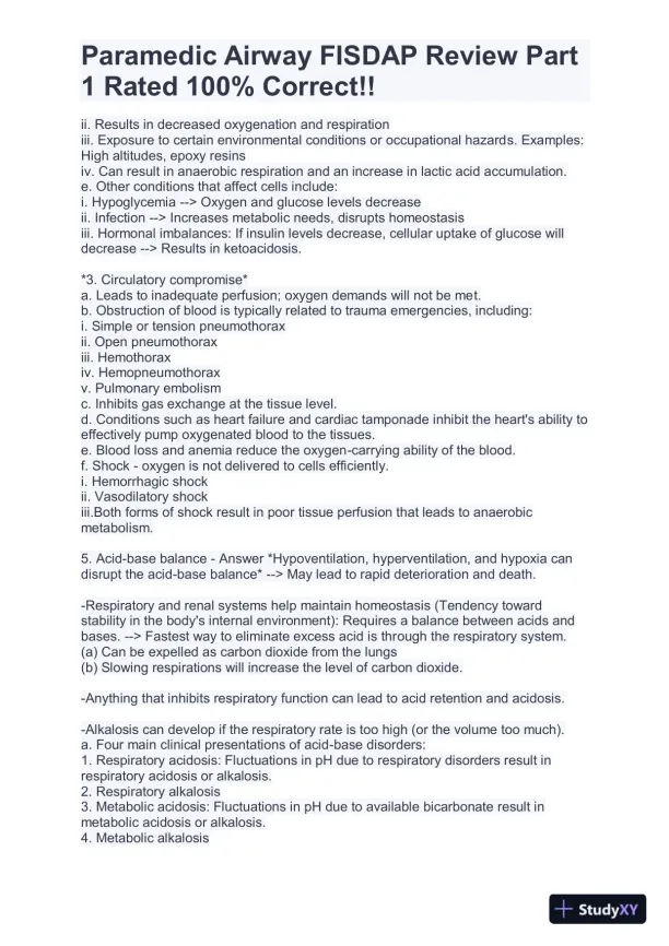 FISDAP Paramedic Airway Practice Exam With Answers (184 Solved Questions) - Page 6 preview image