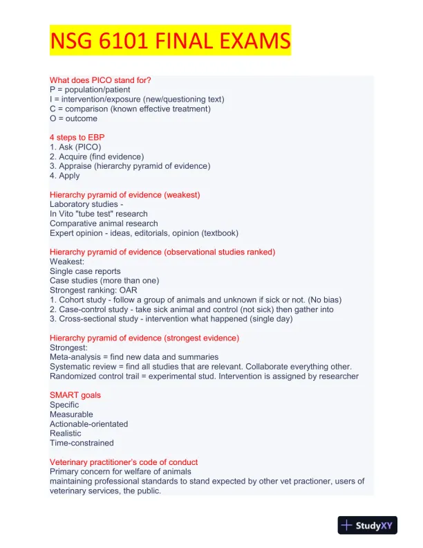 NSG6101 Medical Ethics Final Exam With Answers (56 Solved Questions) - Page 1 preview image