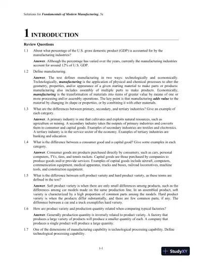 Solution Manual for Fundamentals of Modern Manufacturing: Materials, Processes, and Systems, 5th Edition - Page 1 preview image